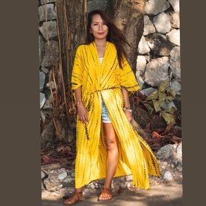 Long Kimono Robe Tie Dye Yellow (Fits Plus Size)